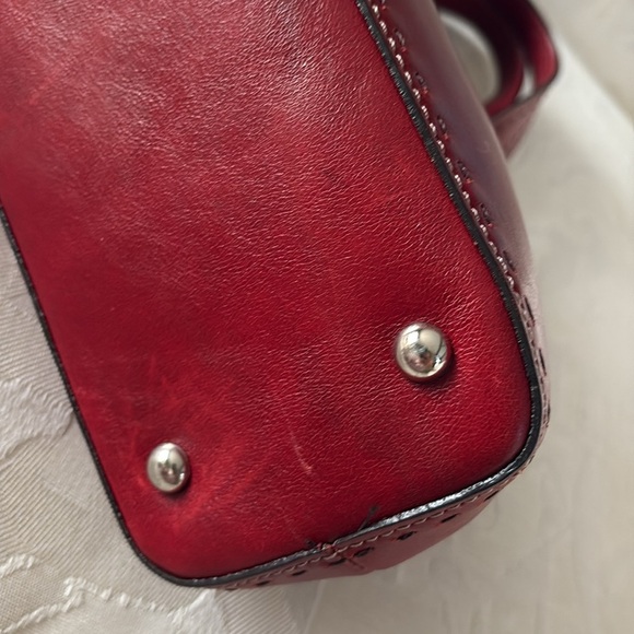 Vintage Fossil deep Red Leather satchel Handbag purse zippered / inside pockets - Picture 7 of 16